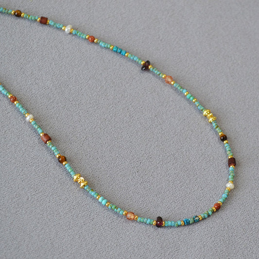 Vira turquoise beaded pearl necklace