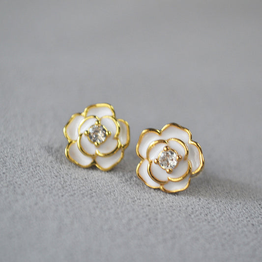 Celia white enamel stud earrings
