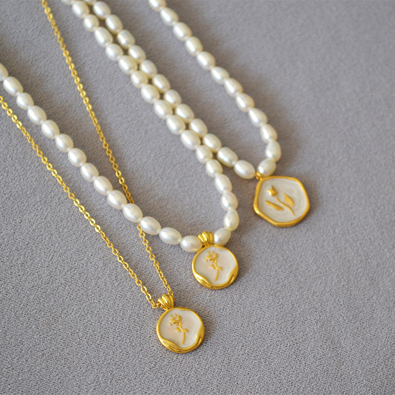 Celia enamel rose coin necklace