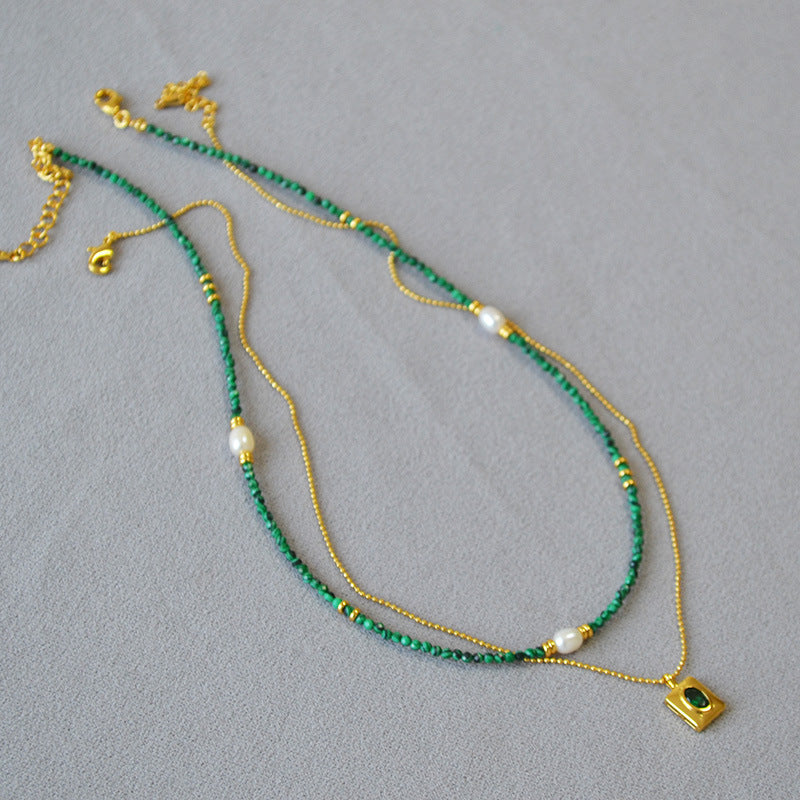 Luna malachite layered pendant necklace