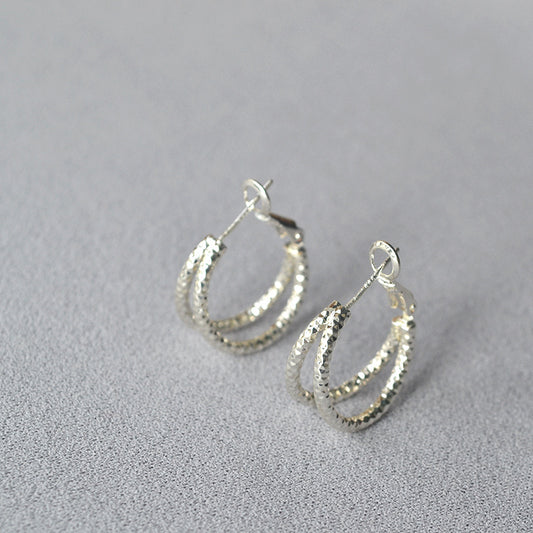 Rina double hoop silver earrings